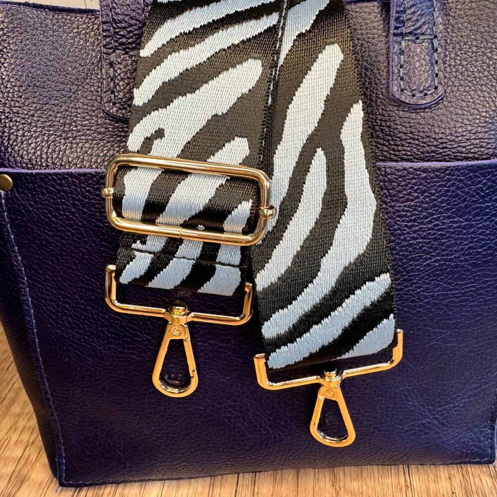Wide Blue Black Animal Zebra Crossbody Strap Guitar Strap Tote Bag Handle
